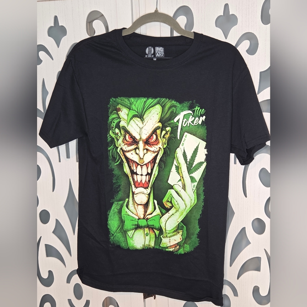 DC Comics Joker Villain Graphic T Shirt Black Cotton Mens Medium NWOT